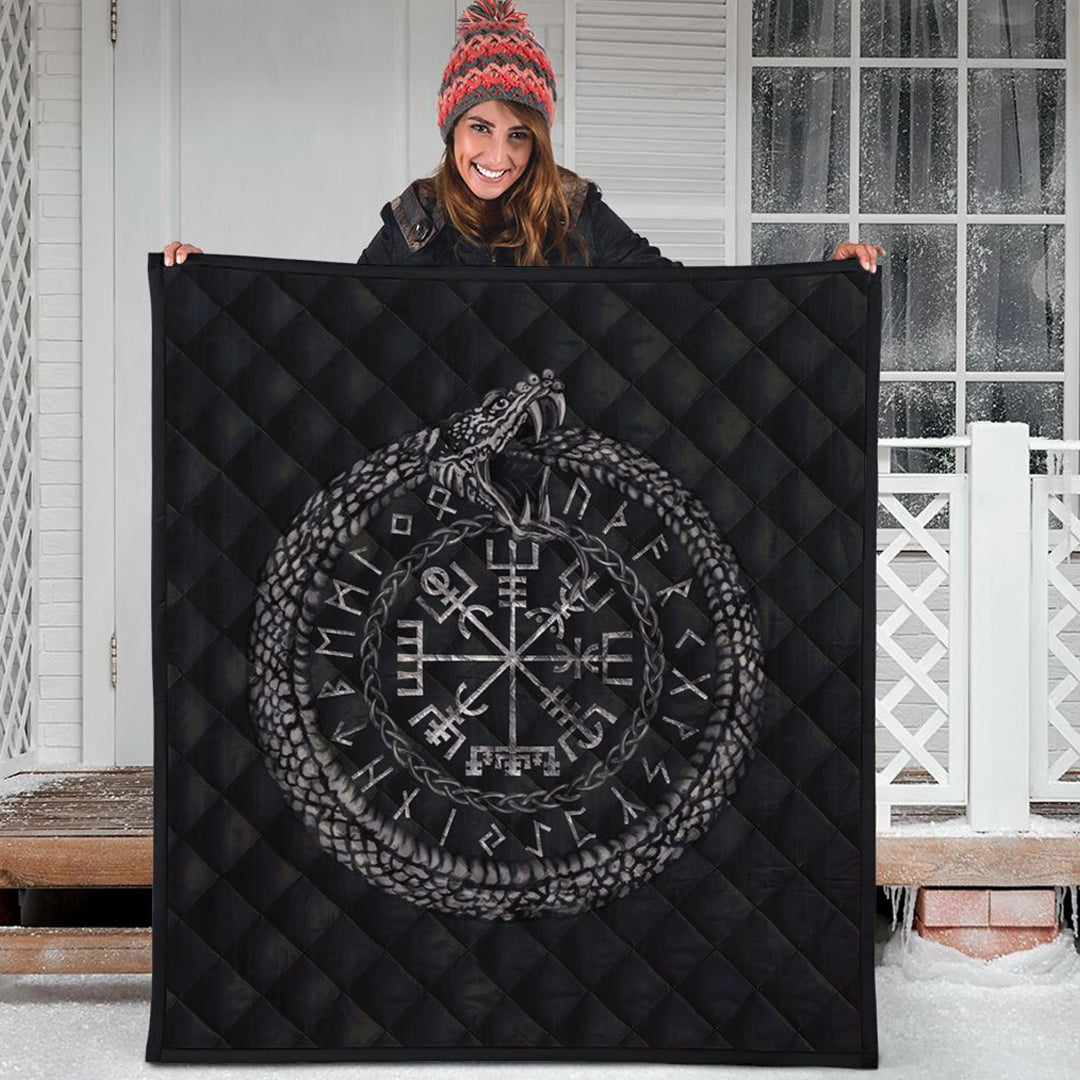 Viking Quilt - Viking Vegvisir with Ouroboros and Runes Quilt RLT12 - Wonder Print Shop