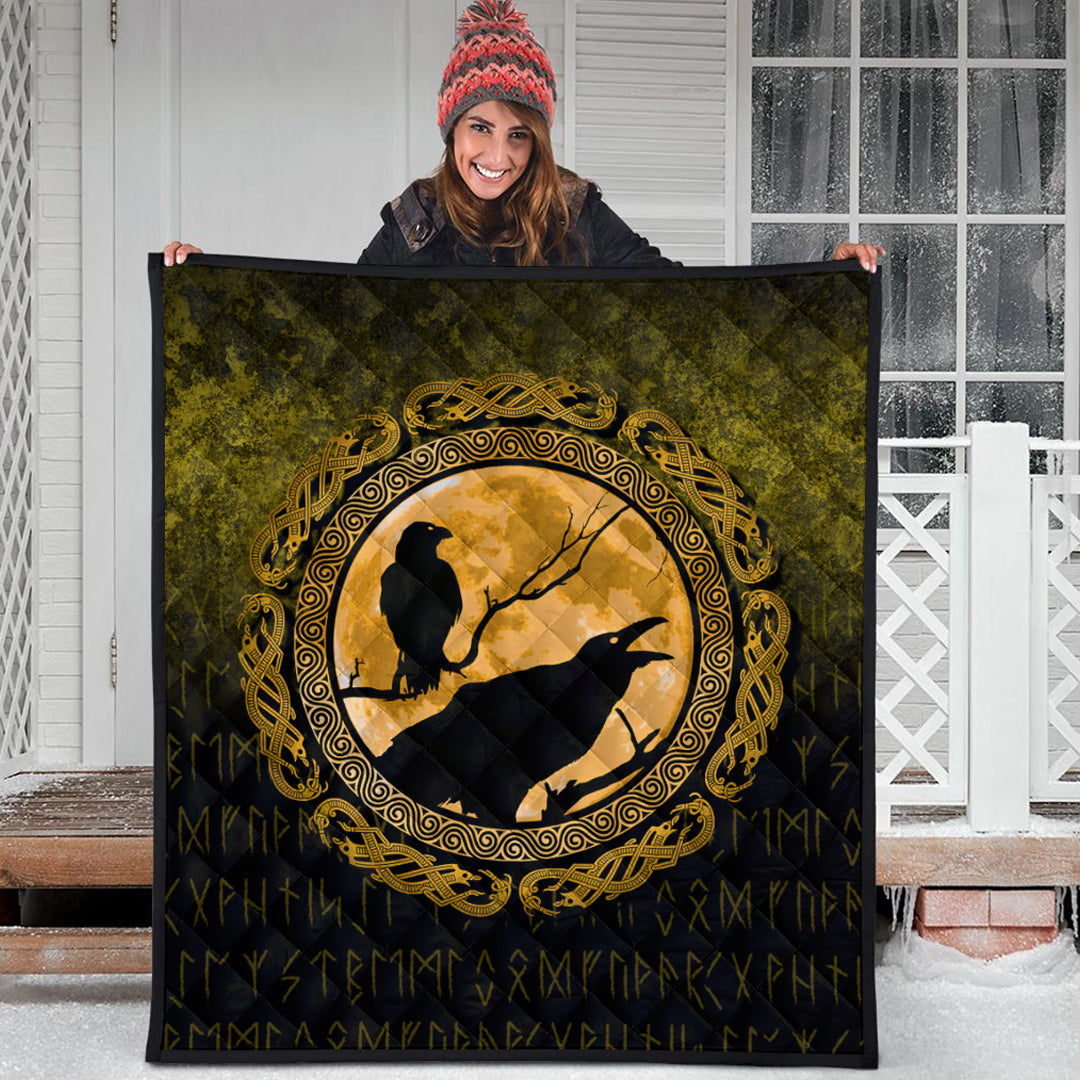 Viking Quilt - Vikings Huginn Muninn Odin Ravens - Gold Version Quilt RLT12 - Wonder Print Shop
