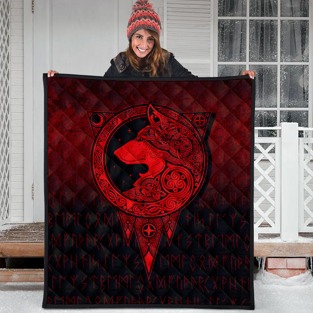 Viking Quilt - Viking Norse Wolf - Red Version Quilt RLT12 - Wonder Print Shop