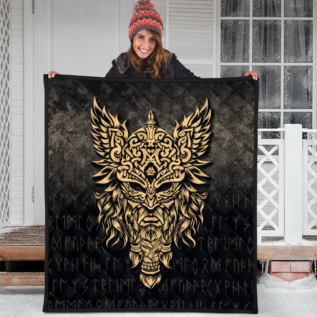 Viking Quilt - Odin The Allfather Asgard God and Chief Of Aesir - Gold Version Quilt RLT12 - Wonder Print Shop