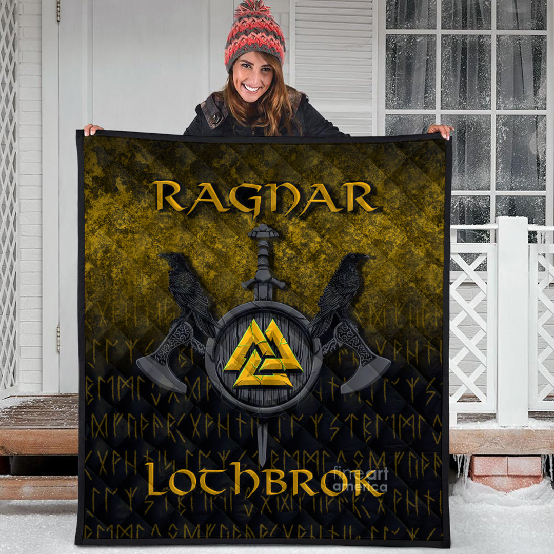 Viking Quilt - Ragnar Lothbrok - Ragnar Lodbrok - Viking Warrior - Gold Version Quilt RLT12 - Wonder Print Shop