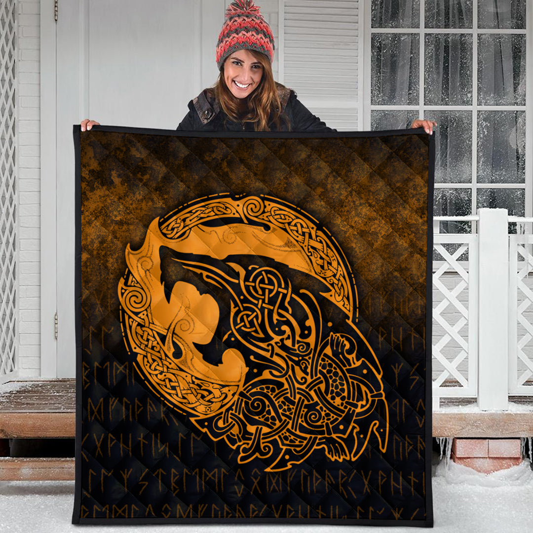 Viking Quilt - Fenrir Viking 3D Tattoo - Gold Version Quilt RLT12 - Wonder Print Shop