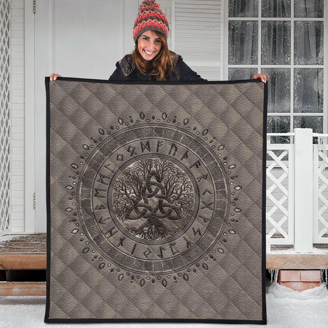 Viking Quilt - Tree Of Life with Triquetra Beige Quilt RLT12 - Wonder Print Shop