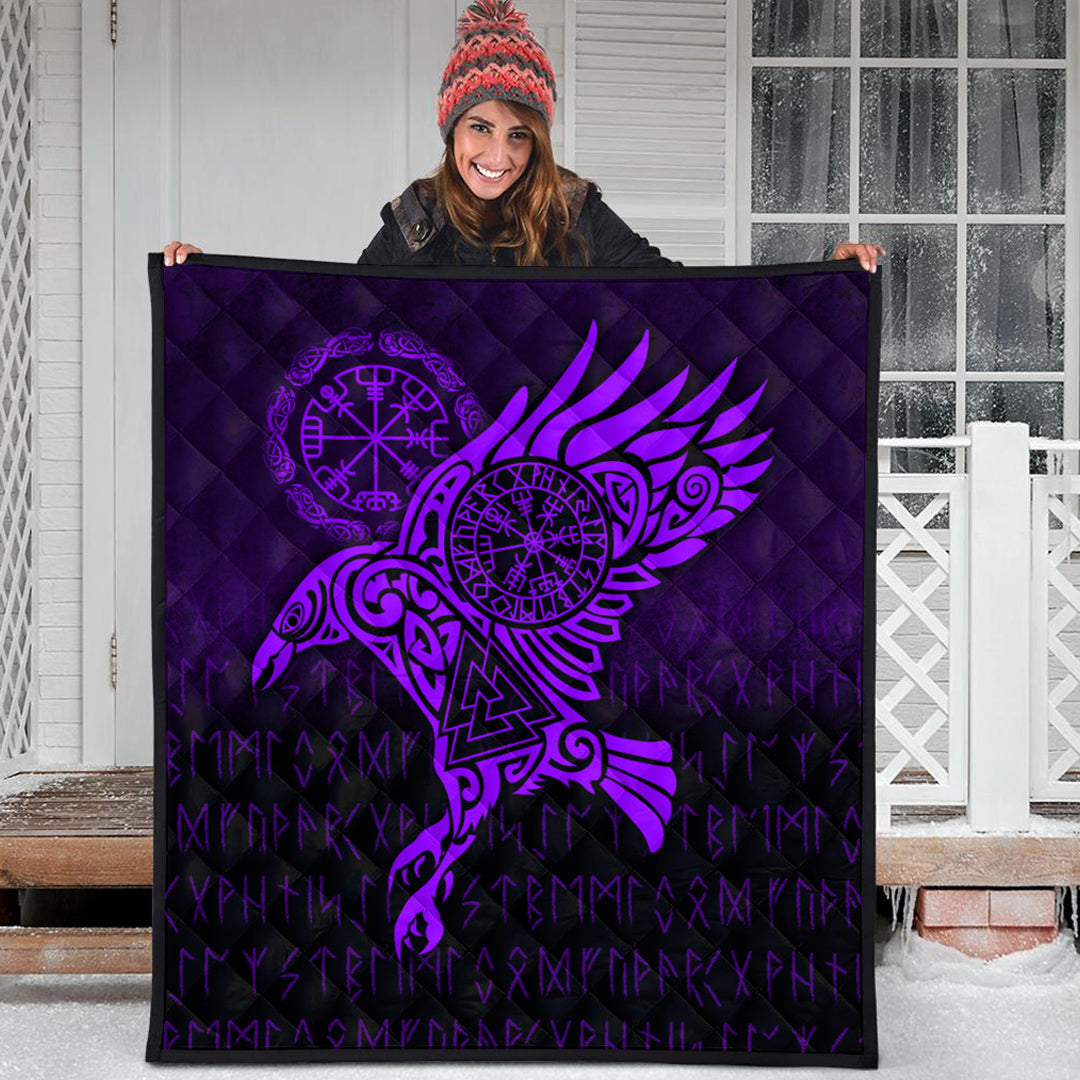 Viking Quilt - Raven Vegvisir Tattoo - Purple Version Quilt RLT12 - Wonder Print Shop