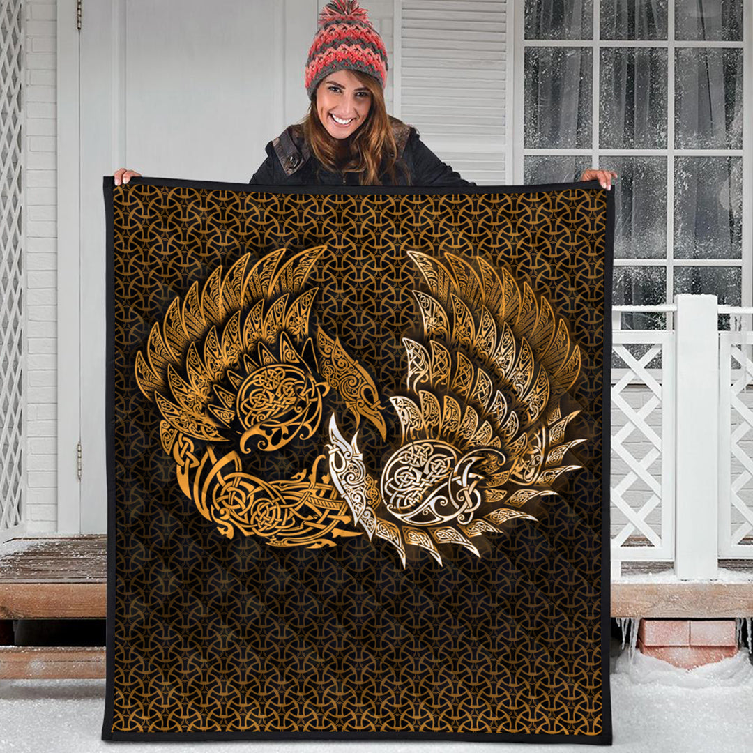 Viking Quilt - Ragnarok Huginn Muninn - Gold Version Quilt RLT12 - Wonder Print Shop