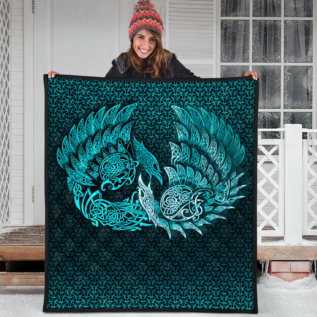 Viking Quilt - Ragnarok Huginn Muninn - Cyan Version Quilt RLT12 - Wonder Print Shop
