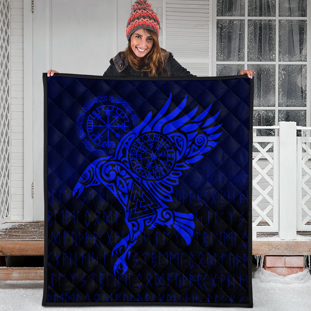 Viking Quilt - Raven Vegvisir Tattoo - Blue Version Quilt RLT12 - Wonder Print Shop