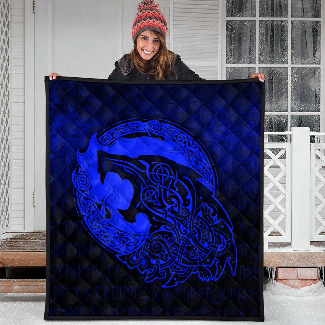 Viking Quilt - Fenrir Viking 3D Tattoo - Blue Version Quilt RLT12 - Wonder Print Shop