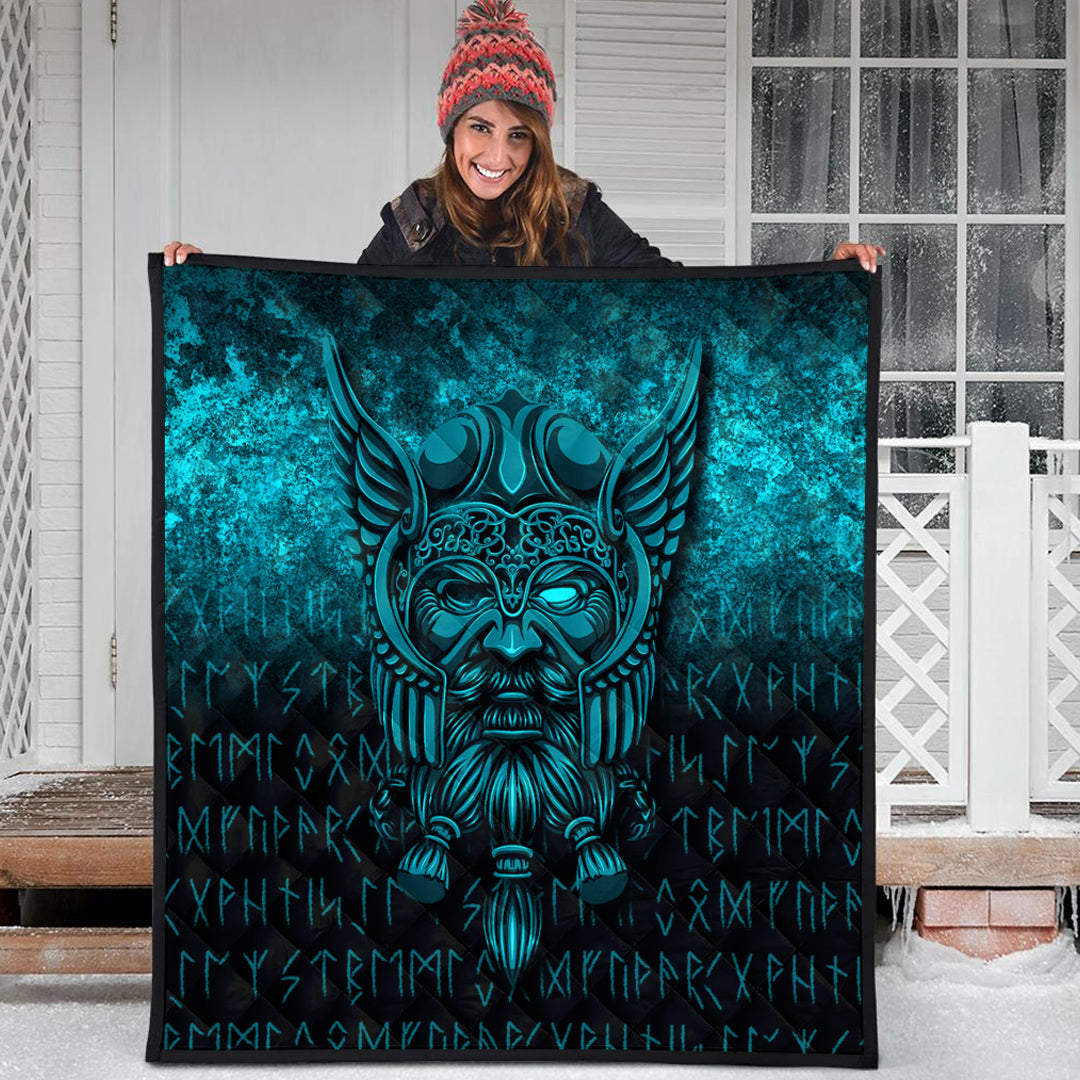 Viking Quilt - Viking Odin Allfather In Asgard - Cyan Version Quilt RLT12 - Wonder Print Shop