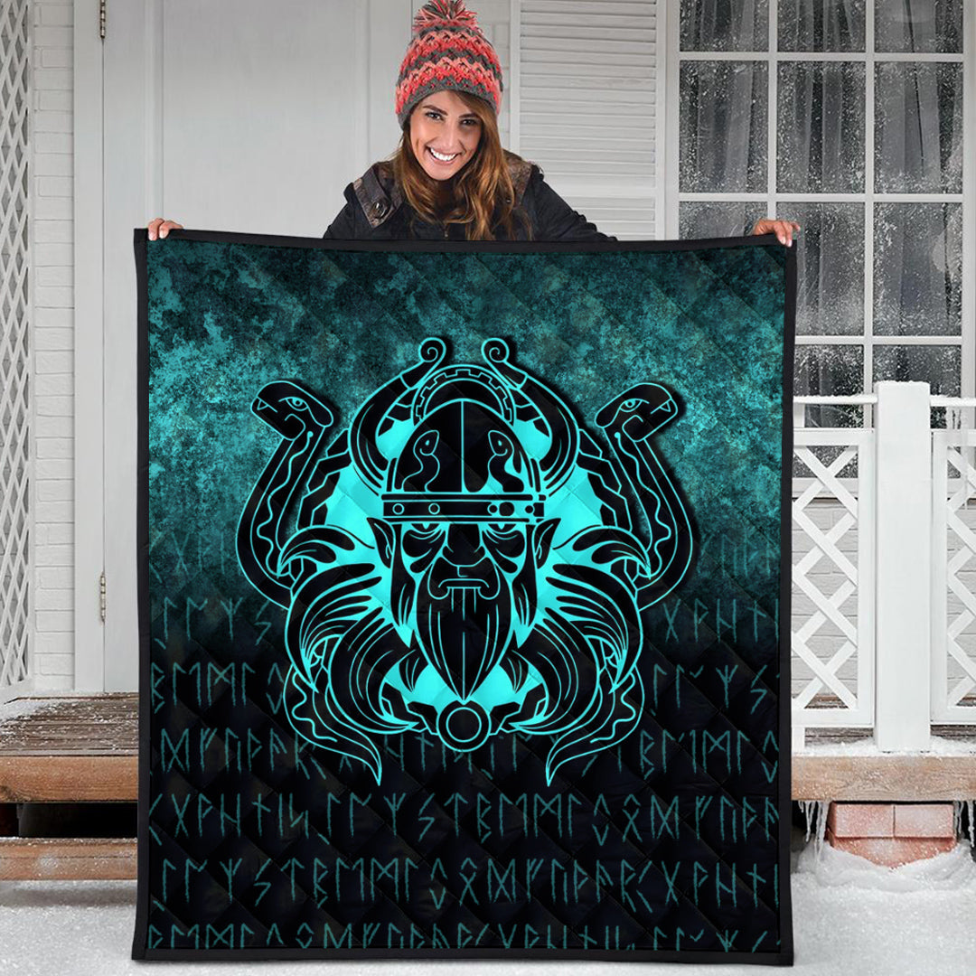 Viking Quilt - Nordic Warrior Valhalla Norse - Cyan Version Quilt RLT12 - Wonder Print Shop