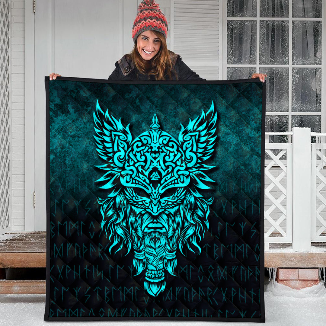 Viking Quilt - Odin The Allfather Asgard God and Chief Of Aesir - Cyan Version Quilt RLT12 - Wonder Print Shop
