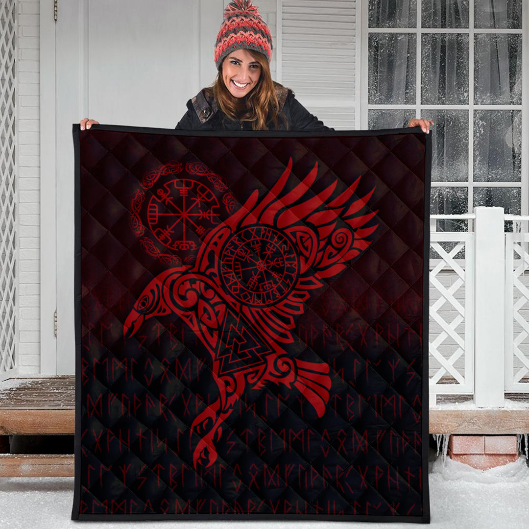 Viking Quilt - Raven Vegvisir Tattoo - Red Version Quilt RLT12 - Wonder Print Shop