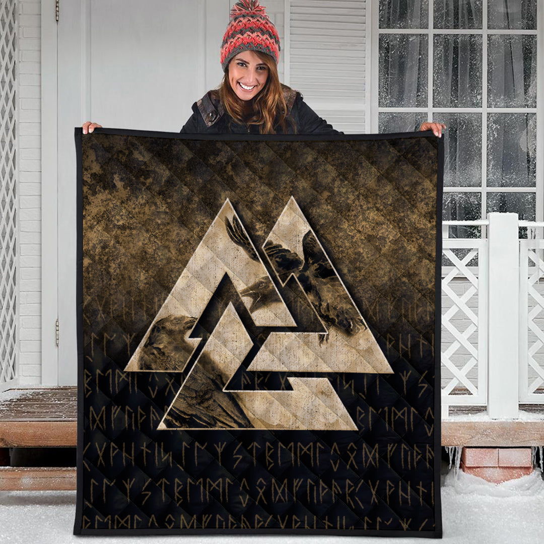 Viking Quilt - Huginn Muninn Ravens from Odin Viking - Gold Version Quilt RLT12 - Wonder Print Shop