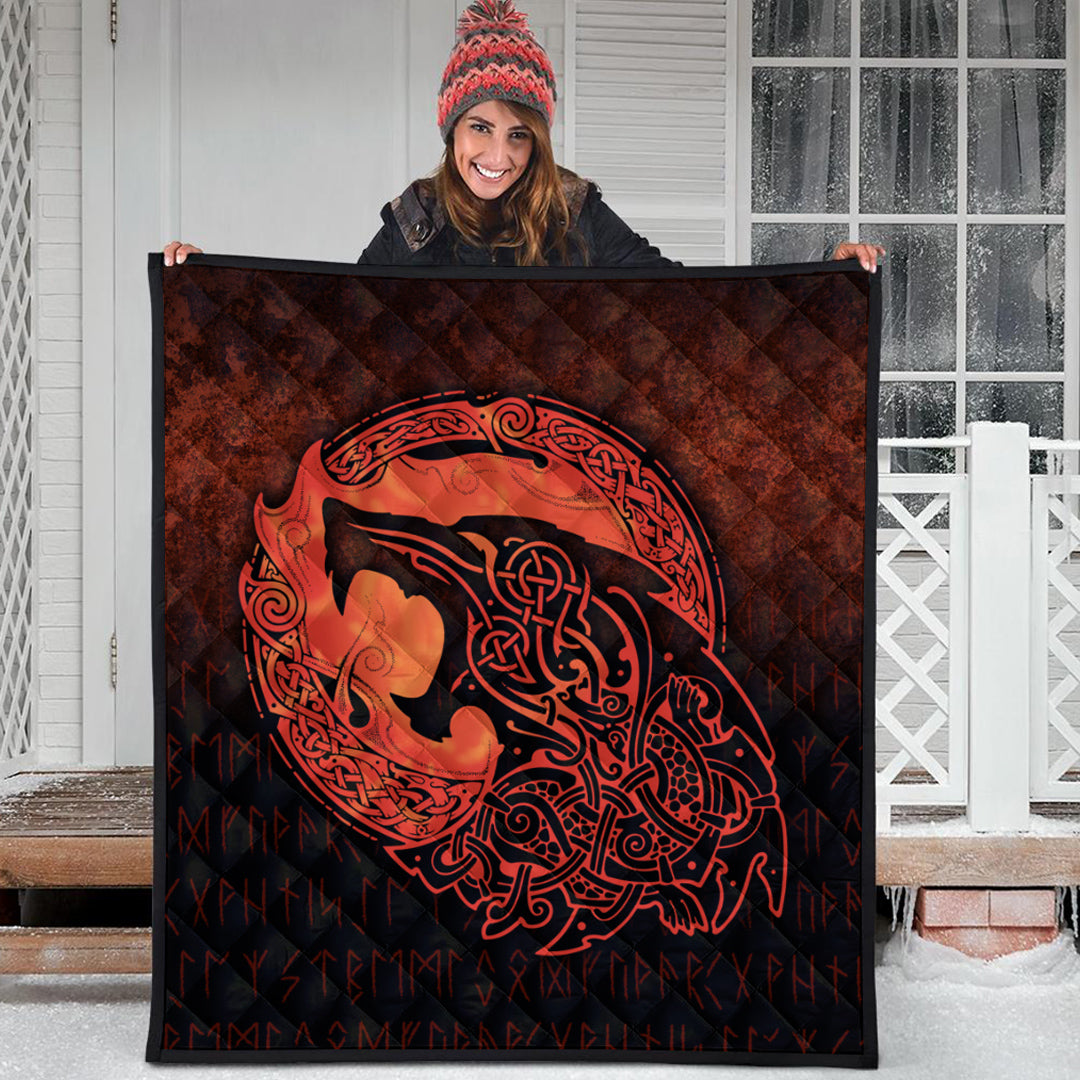 Viking Quilt - Fenrir Viking 3D Tattoo - Orange Version Quilt RLT12 - Wonder Print Shop