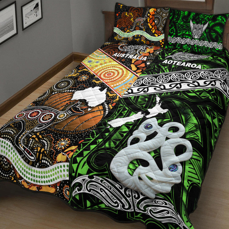 New Zealand Maori Aotearoa and Australia Aboriginal Quilt Bed Set Together Green LT8 - Wonder Print Shop