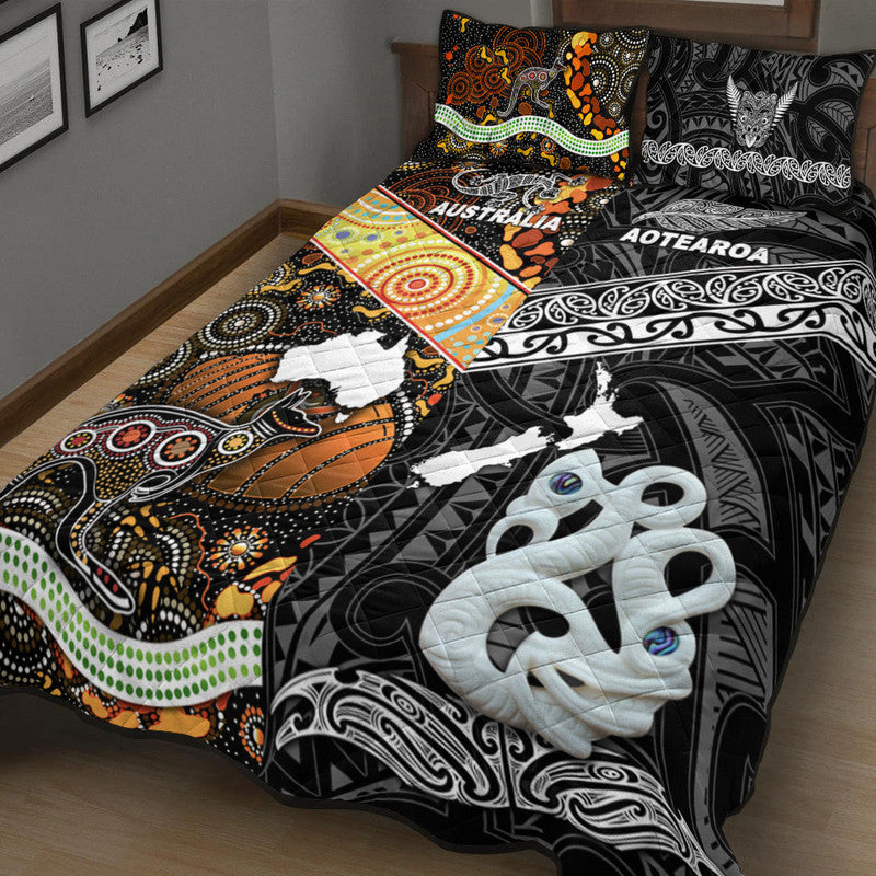 New Zealand Maori Aotearoa and Australia Aboriginal Quilt Bed Set Together Black LT8 - Wonder Print Shop