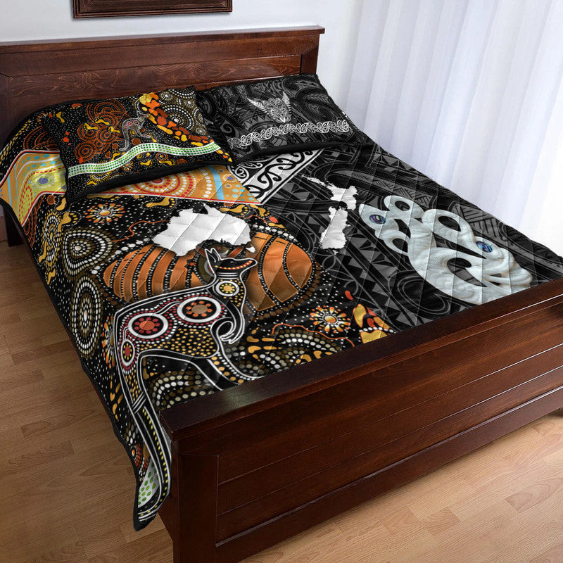 New Zealand Maori Aotearoa and Australia Aboriginal Quilt Bed Set Together Black LT8 - Wonder Print Shop