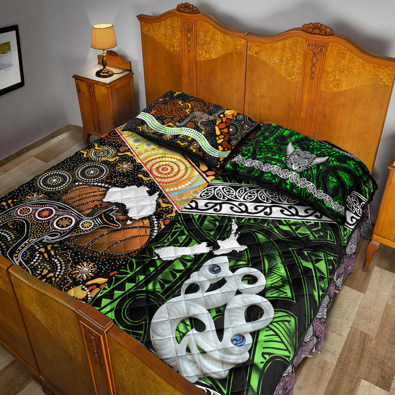 New Zealand Maori Aotearoa and Australia Aboriginal Quilt Bed Set Together Green LT8 - Wonder Print Shop