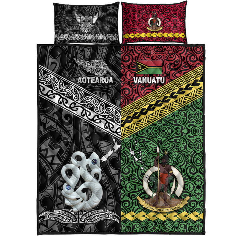 New Zealand and Vanuatu Quilt Bed Set Together Black LT8 - Wonder Print Shop