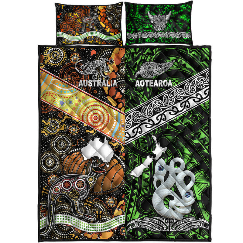 New Zealand Maori Aotearoa and Australia Aboriginal Quilt Bed Set Together Green LT8 - Wonder Print Shop