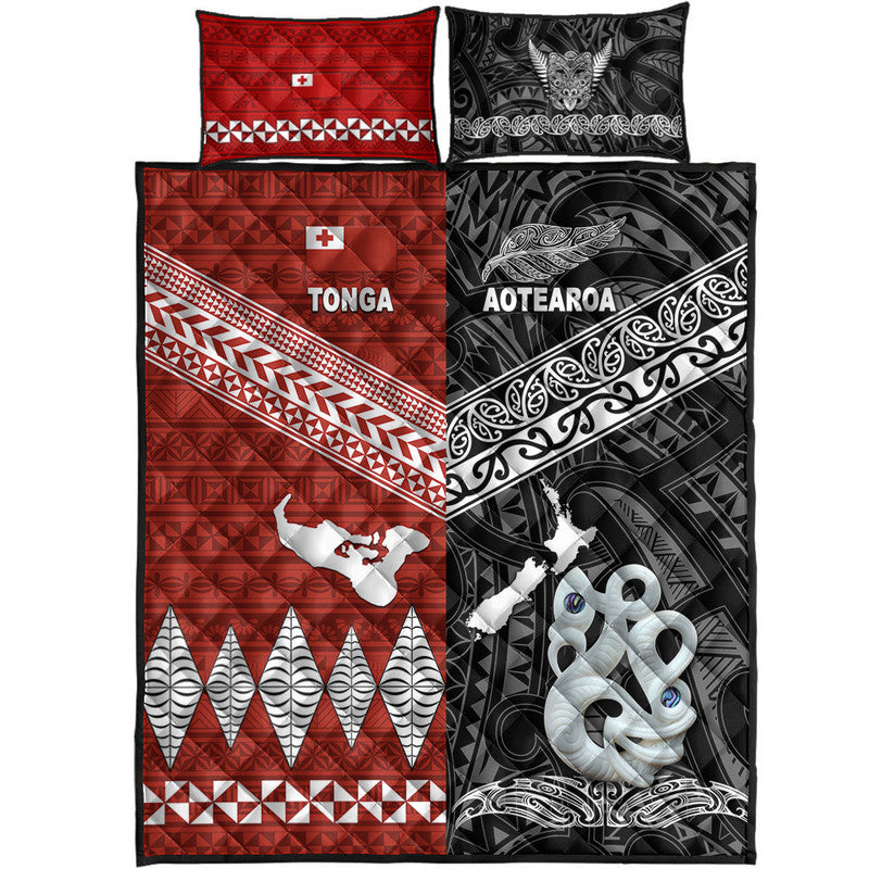 New Zealand and Tonga Quilt Bed Set Together Black LT8 - Wonder Print Shop
