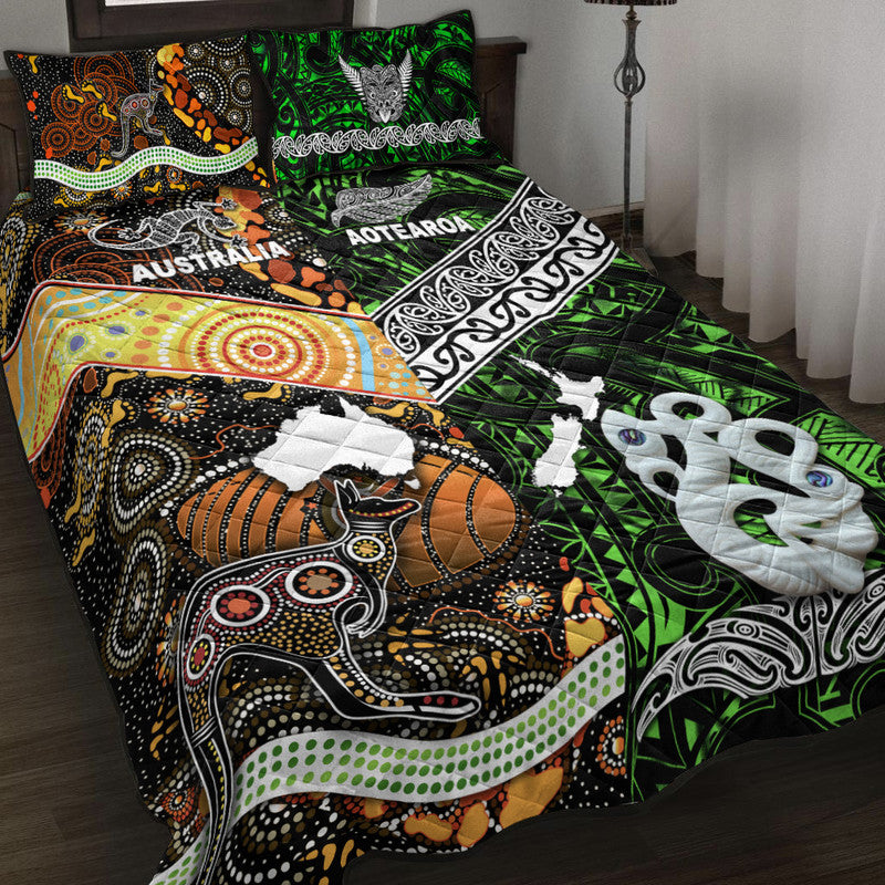 New Zealand Maori Aotearoa and Australia Aboriginal Quilt Bed Set Together Green LT8 - Wonder Print Shop