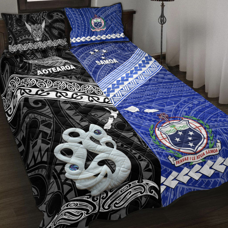New Zealand and Samoa Quilt Bed Set Together Black LT8 - Wonder Print Shop