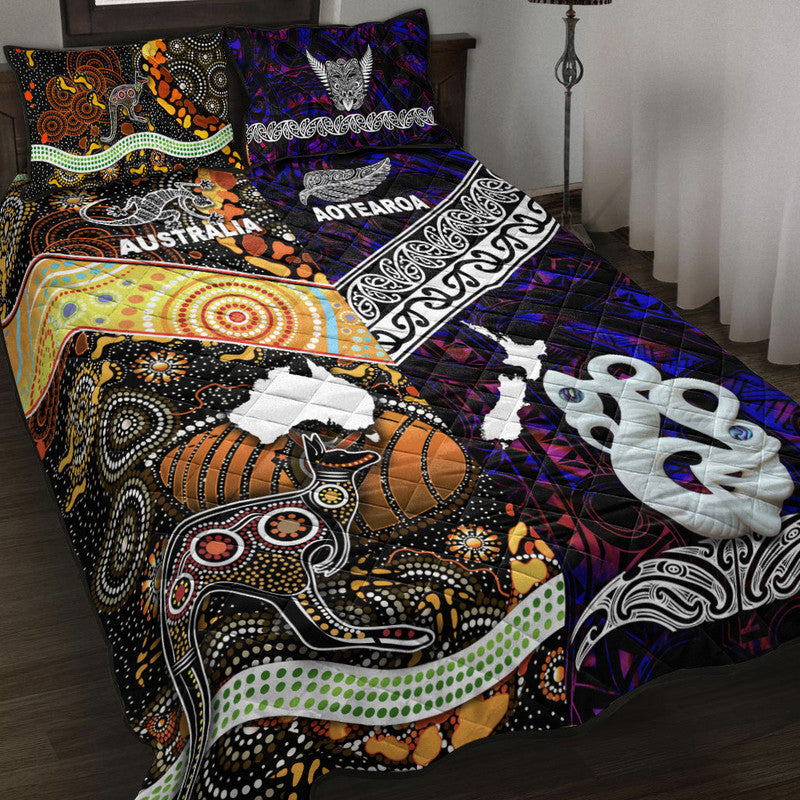 New Zealand Maori Aotearoa and Australia Aboriginal Quilt Bed Set Together Purple LT8 - Wonder Print Shop