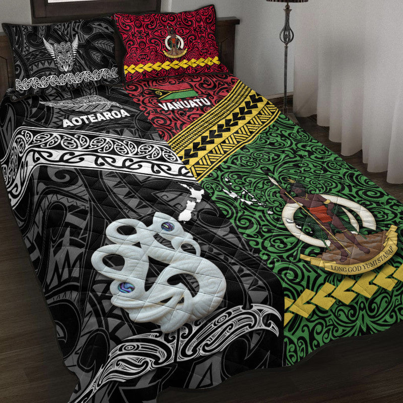 New Zealand and Vanuatu Quilt Bed Set Together Black LT8 - Wonder Print Shop