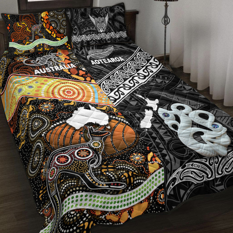 New Zealand Maori Aotearoa and Australia Aboriginal Quilt Bed Set Together Black LT8 - Wonder Print Shop