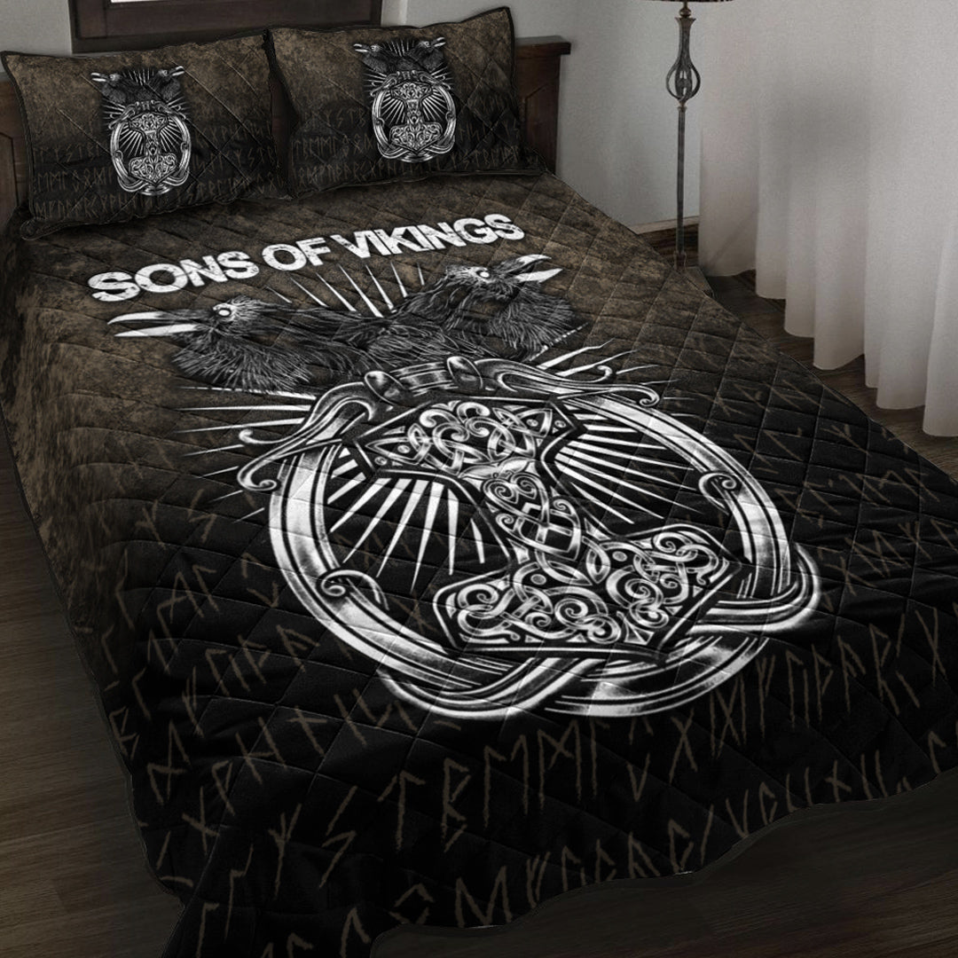 Viking Quilt Bed Set - Vikings Ravens Mjolnir Quilt Bed Set RLT12 - Wonder Print Shop