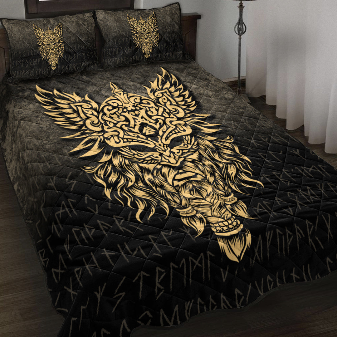 Viking Quilt Bed Set - Odin The Allfather Asgard God and Chief Of Aesir - Gold Version Quilt Bed Set RLT12 - Wonder Print Shop