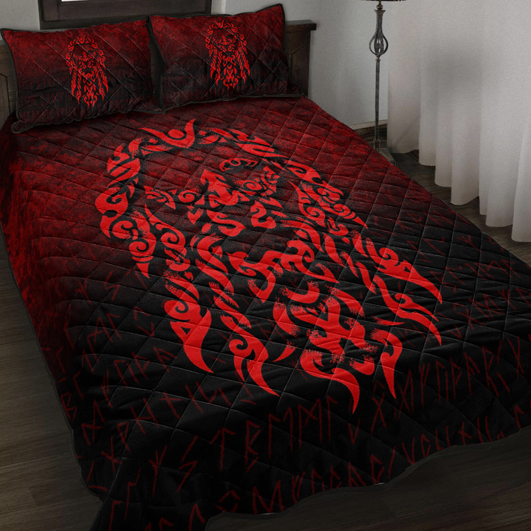 Viking Quilt Bed Set - Viking God Odin Allfather In Asgard Raven God - Red Version Quilt Bed Set RLT12 - Wonder Print Shop
