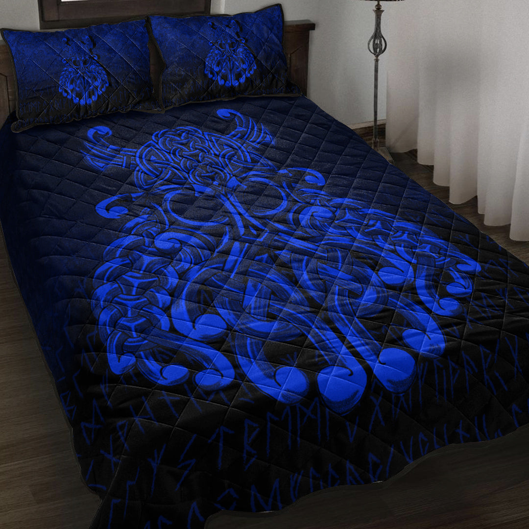 Viking Quilt Bed Set - Vikings Odin Valhalla - Blue Version Quilt Bed Set RLT12 - Wonder Print Shop