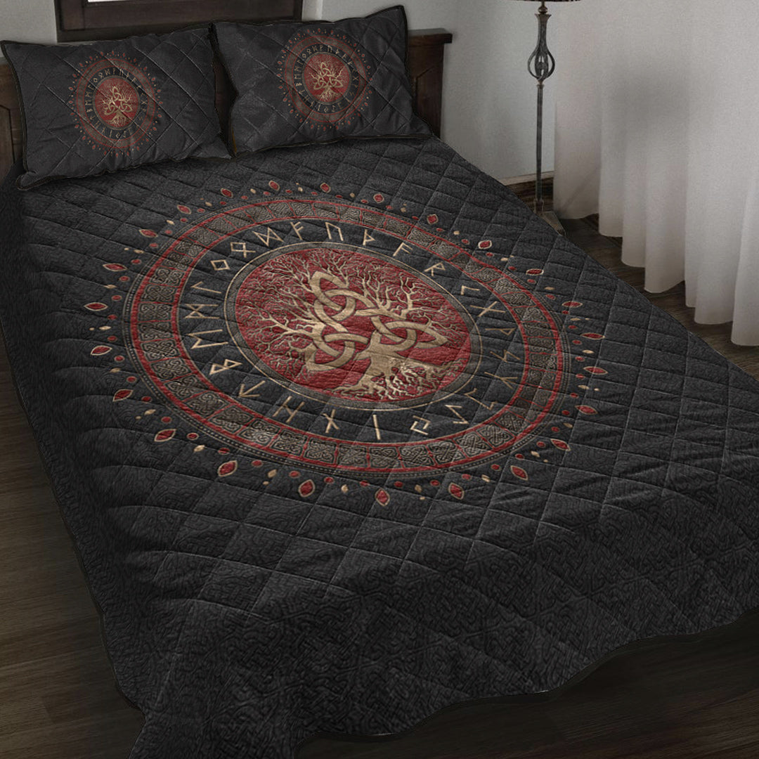 Viking Quilt Bed Set - Tree Of Life with Triquetra Quilt Bed Set RLT12 - Wonder Print Shop