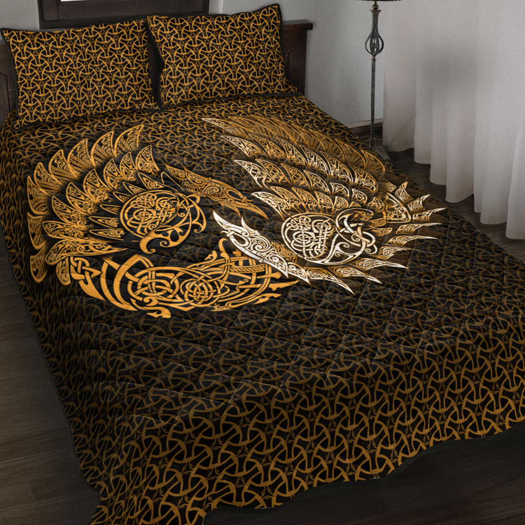 Viking Quilt Bed Set - Ragnarok Huginn Muninn - Gold Version Quilt Bed Set RLT12 - Wonder Print Shop