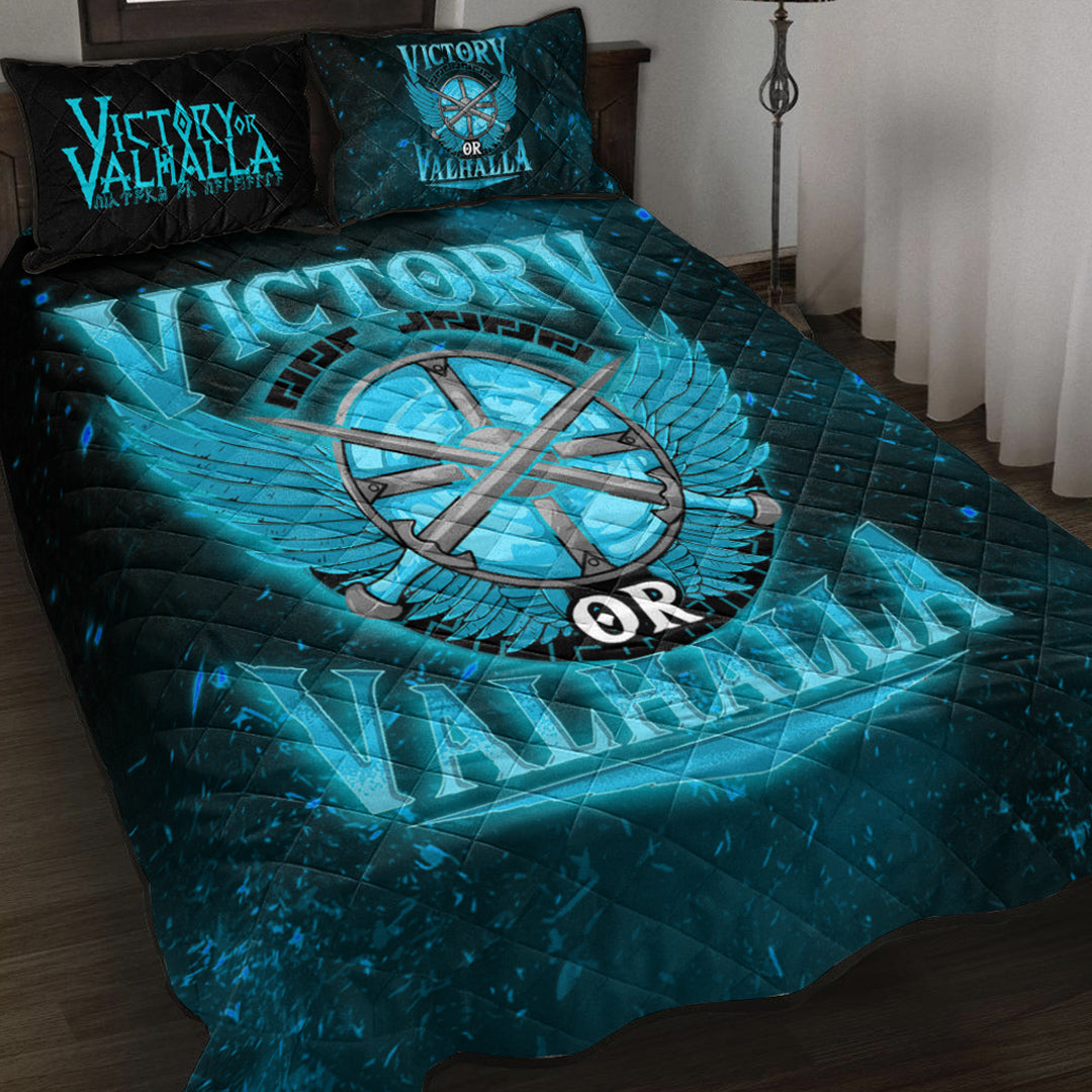 Viking Quilt Bed Set - Victory Or Valhalla Cyan Style Quilt Bed Set RLT12 - Wonder Print Shop