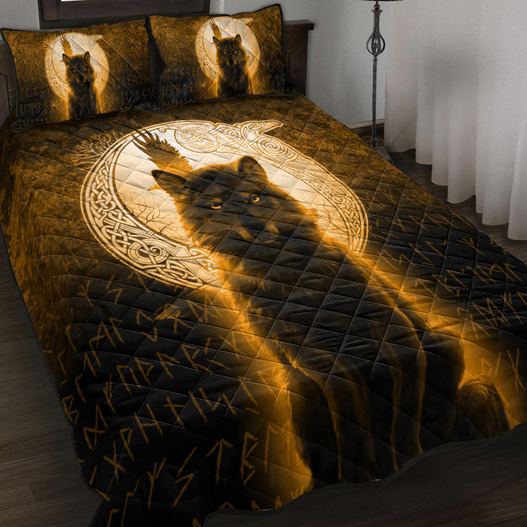Viking Quilt Bed Set - Fenrir Viking Wolf - Gold Version Quilt Bed Set RLT12 - Wonder Print Shop
