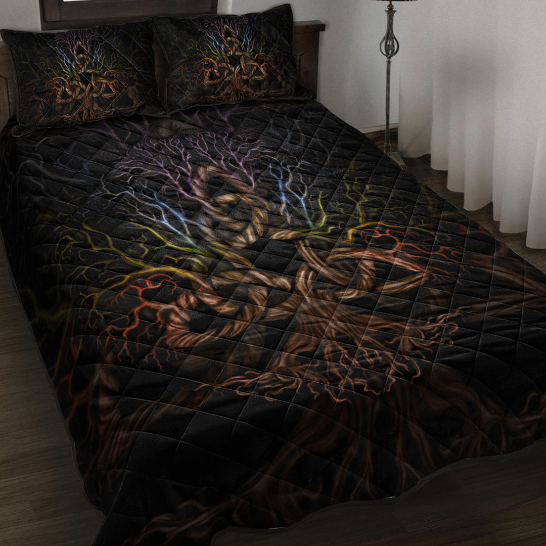 Viking Quilt Bed Set - Colorful Tree Of Life With Triquetra Quilt Bed Set RLT12 - Wonder Print Shop