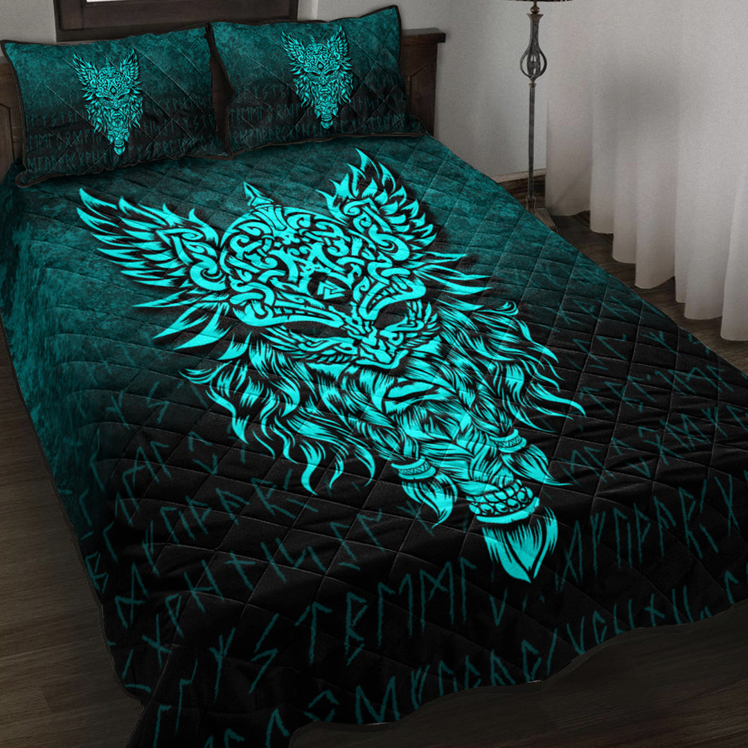 Viking Quilt Bed Set - Odin The Allfather Asgard God and Chief Of Aesir - Cyan Version Quilt Bed Set RLT12 - Wonder Print Shop