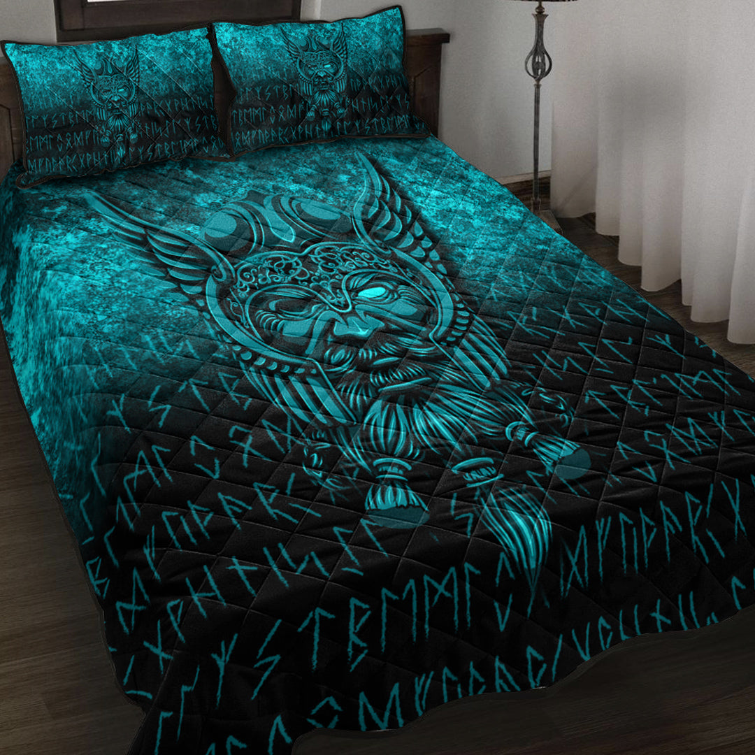 Viking Quilt Bed Set - Viking Odin Allfather In Asgard - Cyan Version Quilt Bed Set RLT12 - Wonder Print Shop