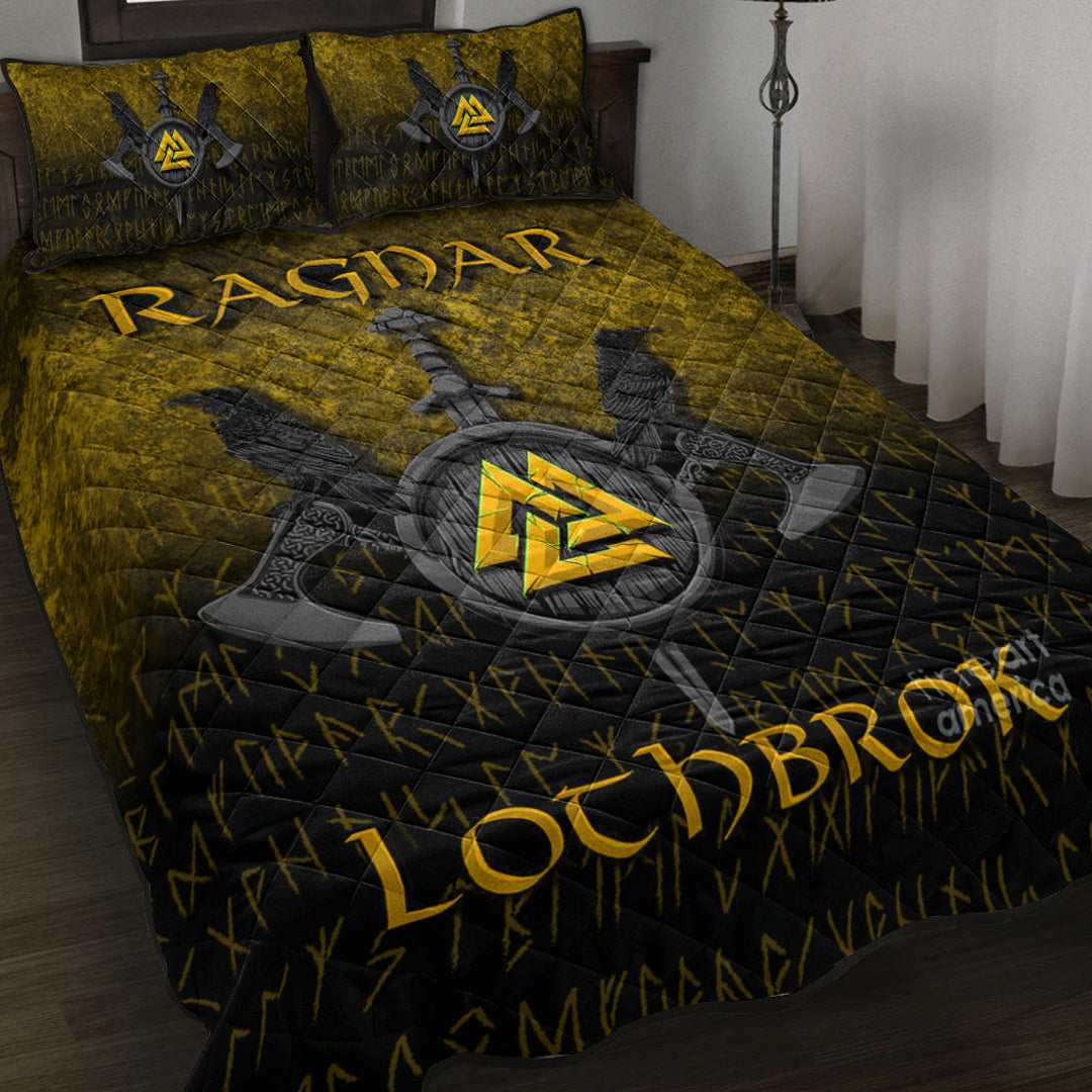 Viking Quilt Bed Set - Ragnar Lothbrok - Ragnar Lodbrok - Viking Warrior - Gold Version Quilt Bed Set RLT12 - Wonder Print Shop