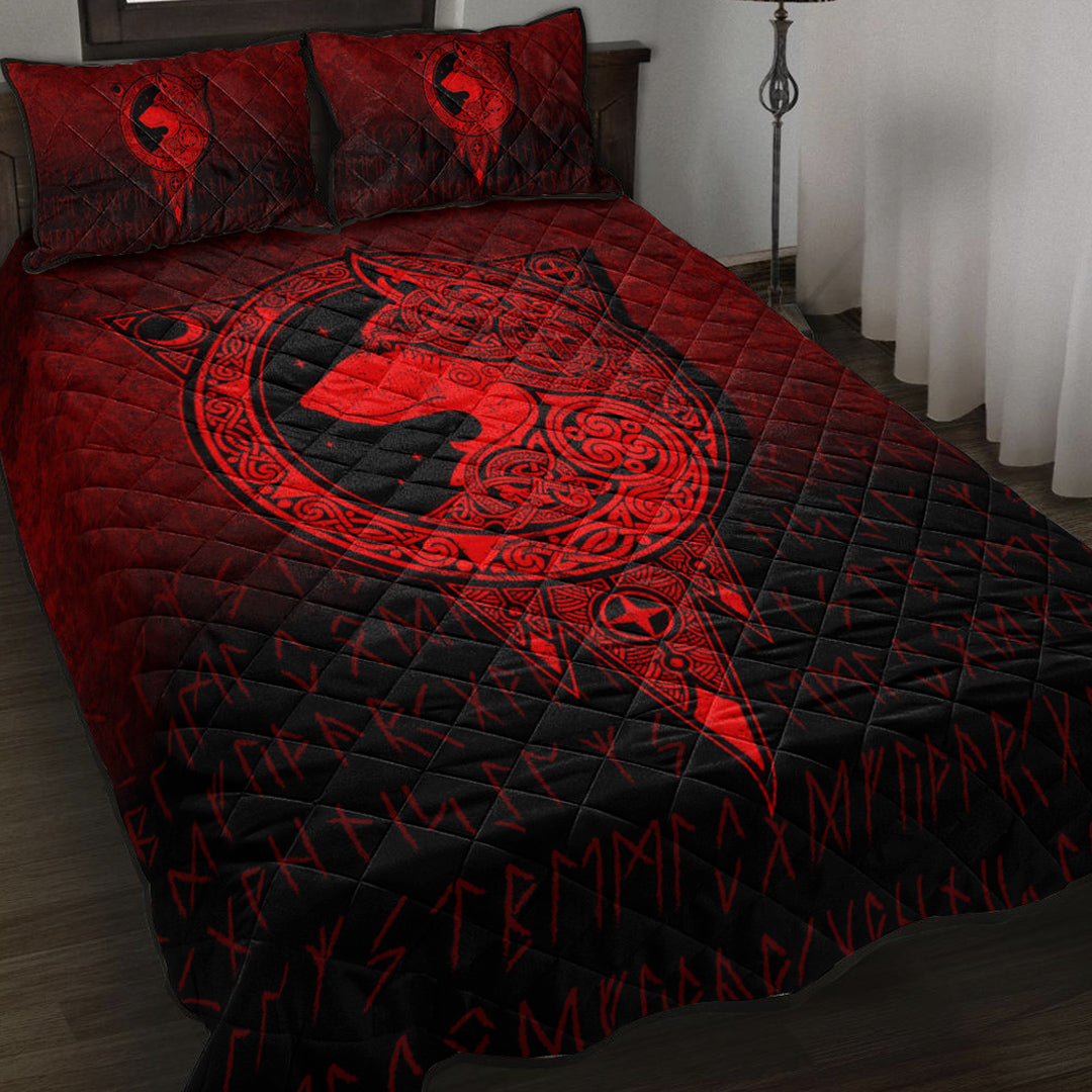 Viking Quilt Bed Set - Viking Norse Wolf - Red Version Quilt Bed Set RLT12 - Wonder Print Shop