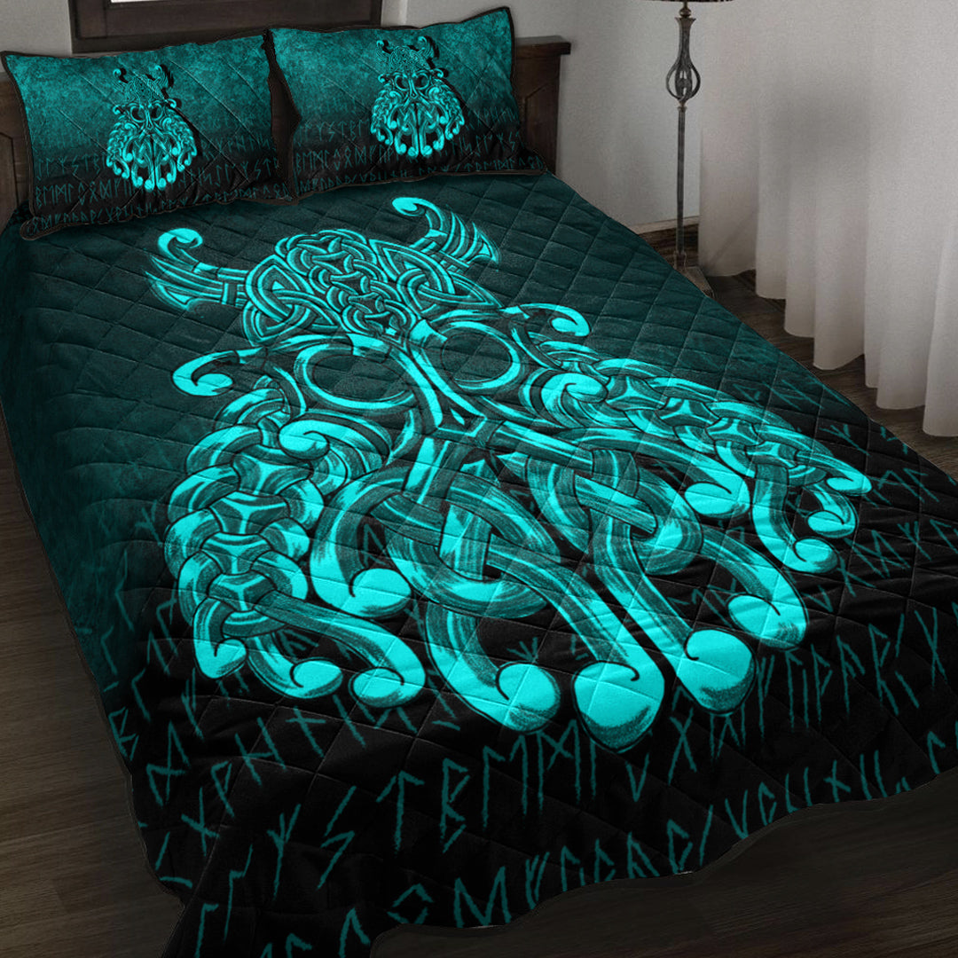 Viking Quilt Bed Set - Vikings Odin Valhalla - Cyan Version Quilt Bed Set RLT12 - Wonder Print Shop