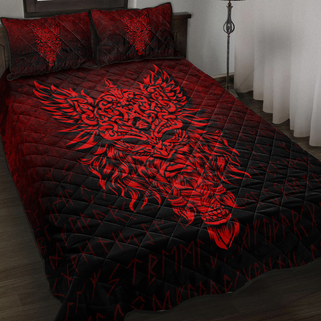 Viking Quilt Bed Set - Odin The Allfather Asgard God and Chief Of Aesir - Red Version Quilt Bed Set RLT12 - Wonder Print Shop
