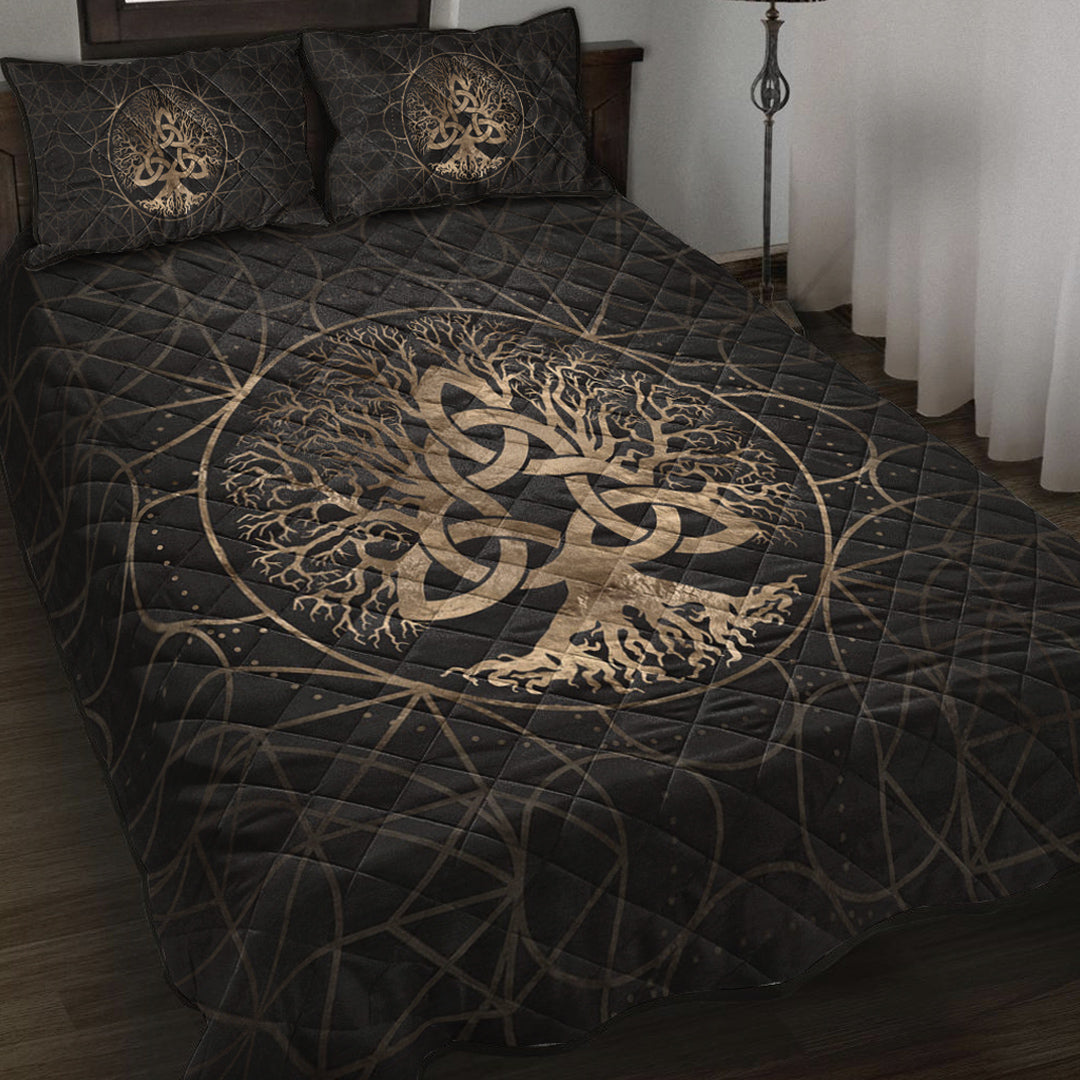 Viking Quilt Bed Set - Tree Of Life Yggdrasil with Triquetra Quilt Bed Set RLT12 - Wonder Print Shop