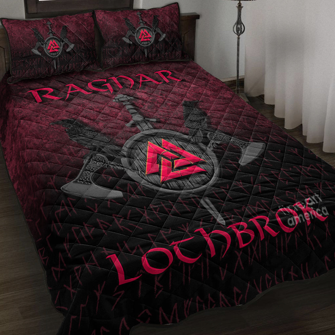 Viking Quilt Bed Set - Ragnar Lothbrok - Ragnar Lodbrok - Viking Warrior - Red Version Quilt Bed Set RLT12 - Wonder Print Shop
