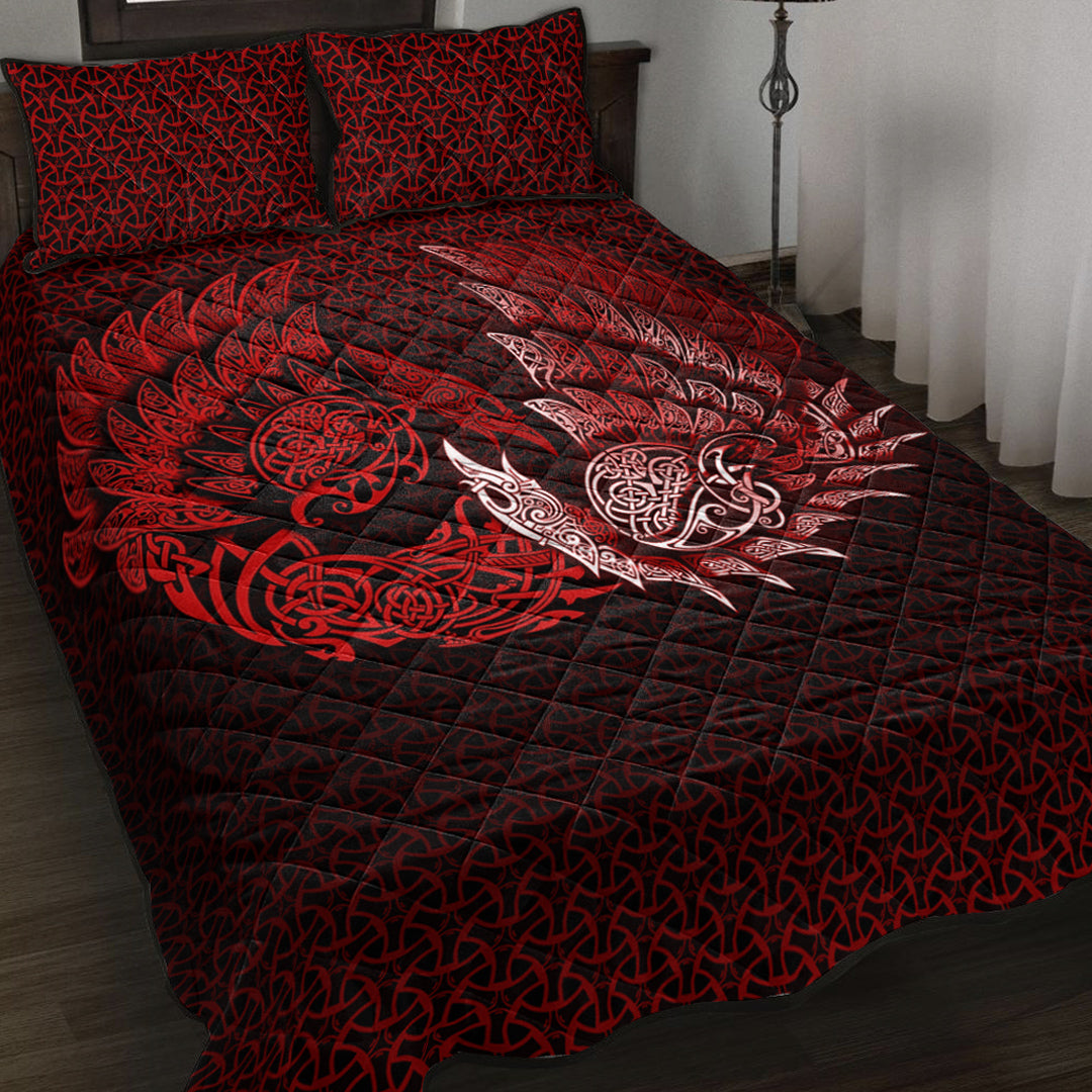 Viking Quilt Bed Set - Ragnarok Huginn Muninn - Red Version Quilt Bed Set RLT12 - Wonder Print Shop