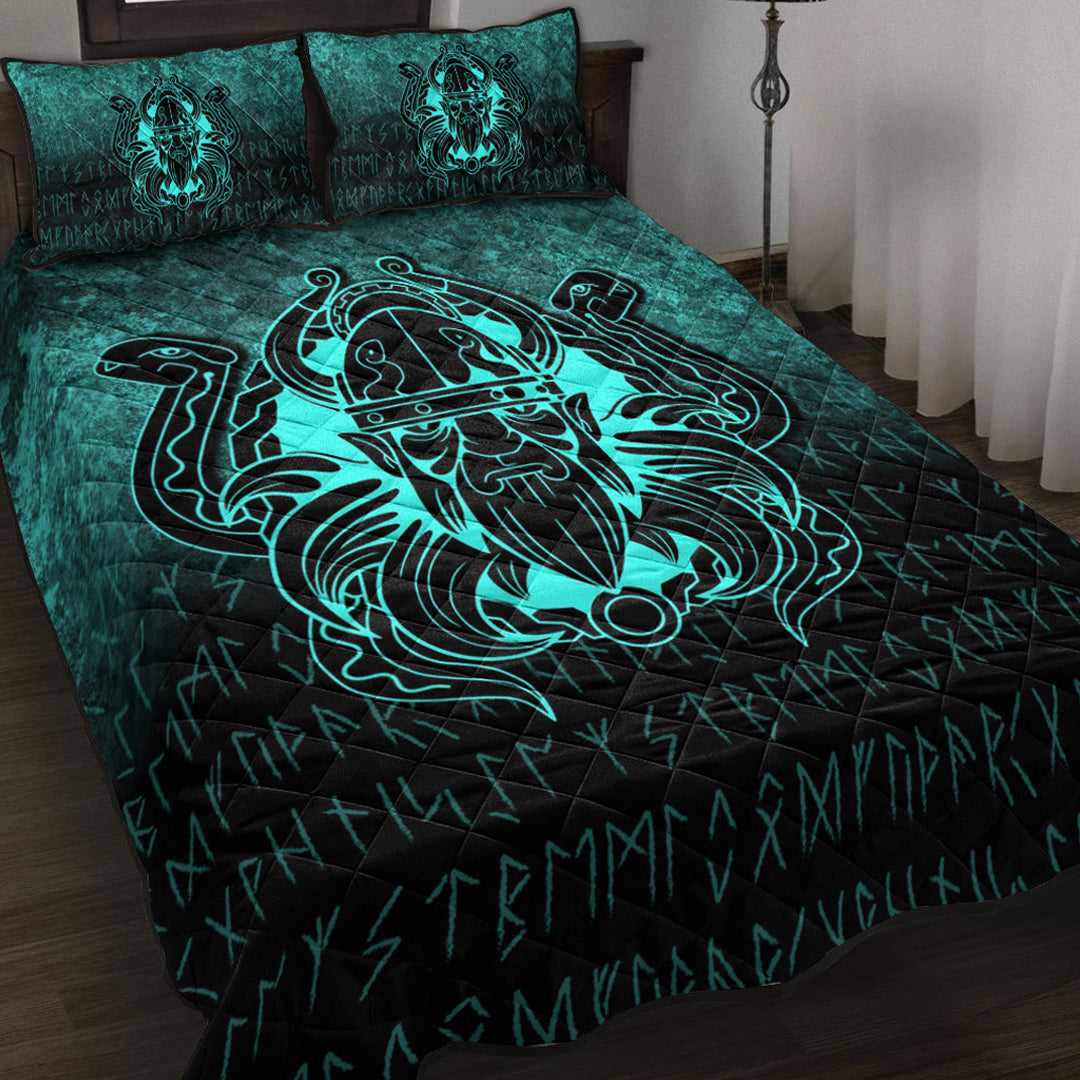 Viking Quilt Bed Set - Nordic Warrior Valhalla Norse - Cyan Version Quilt Bed Set RLT12 - Wonder Print Shop