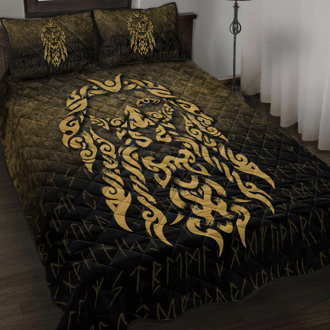 Viking Quilt Bed Set - Viking God Odin Allfather In Asgard Raven God - Gold Version Quilt Bed Set RLT12 - Wonder Print Shop